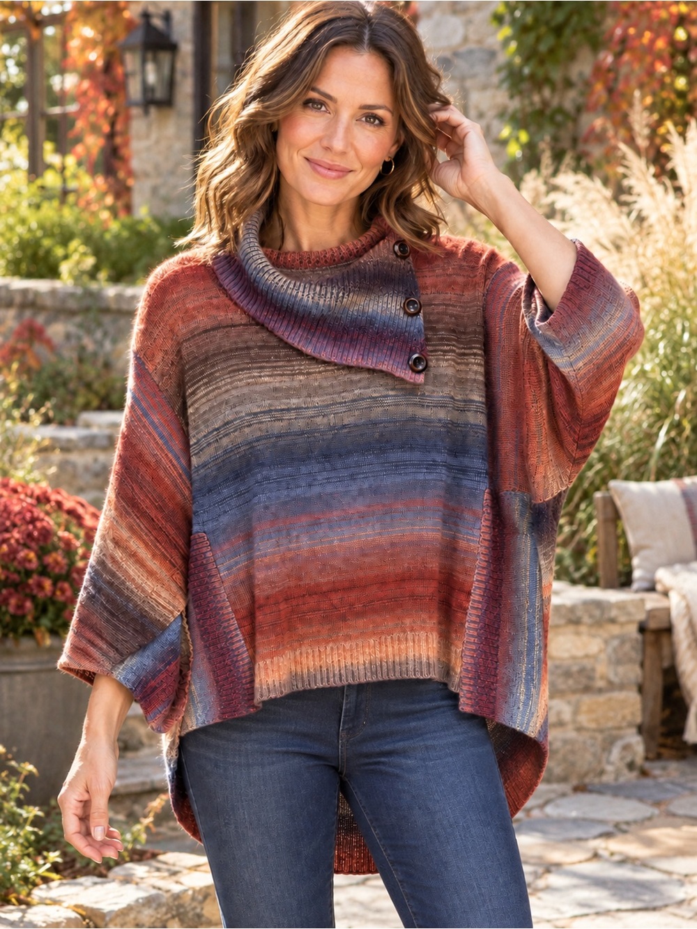 Nostalgia M Boho Ombré Dolman High Low Cowl Neck Sweater